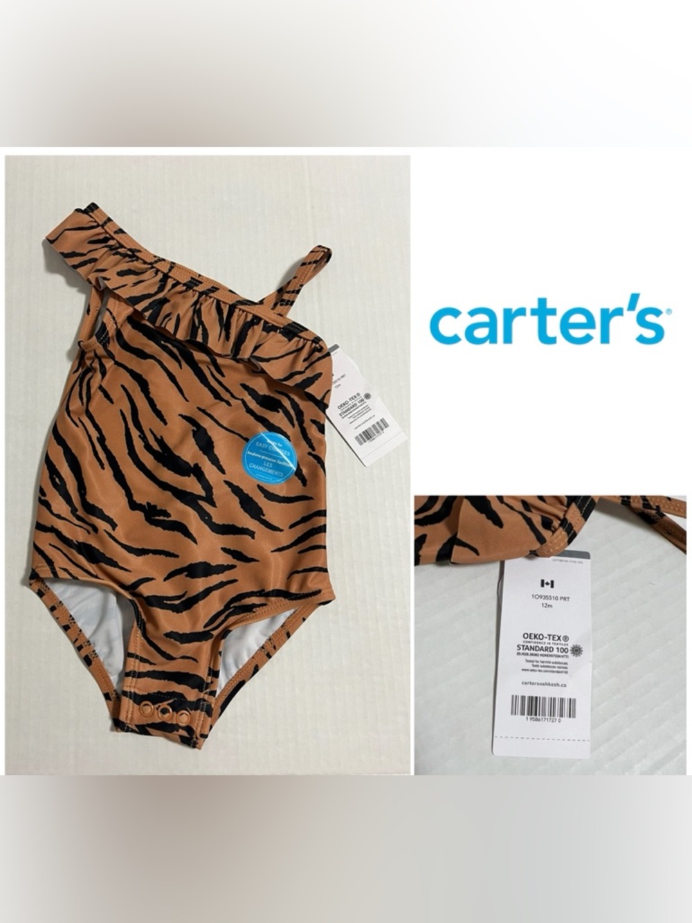 🆕CARTER’S - 12M - NWT - INFANT GIRLS TIGER STRIPE SWIMSUIT / SWIMWEAR
